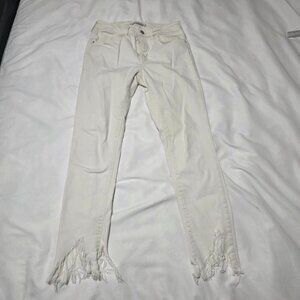 Mavi White Skinny Jeans Raw Hem Ankle Fringe Stretch